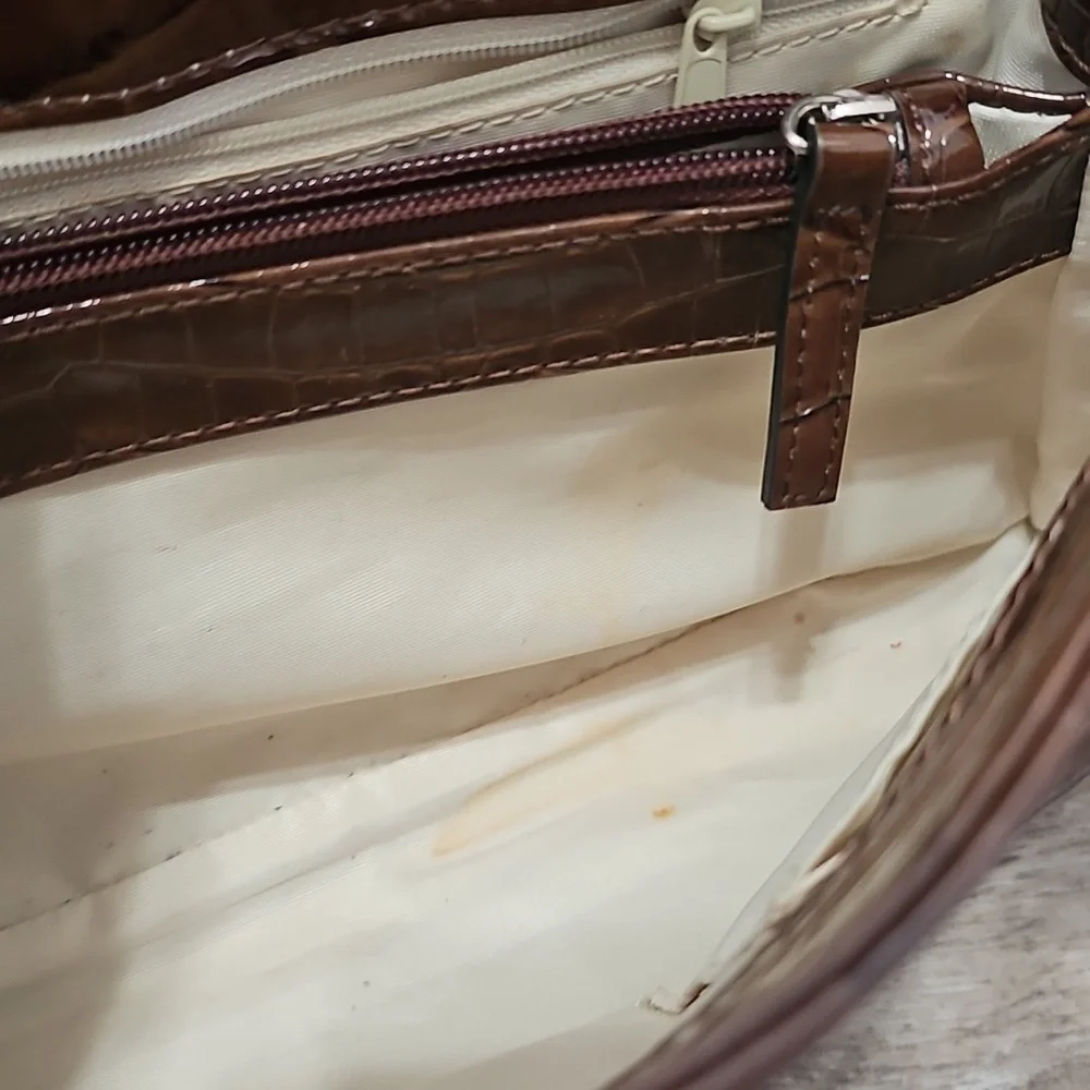 Guess Shiny Brown Croc-Embossed Shoulder Bag